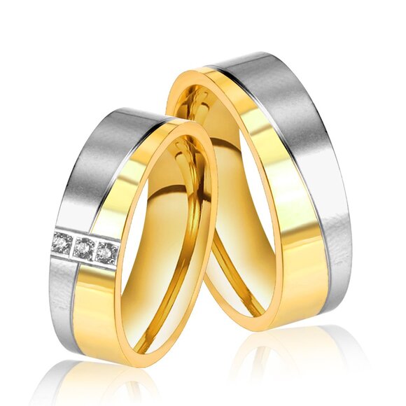 Stainless Steel Cubic Zirconia Two Tone Promise Rings - Picture 3 of 3